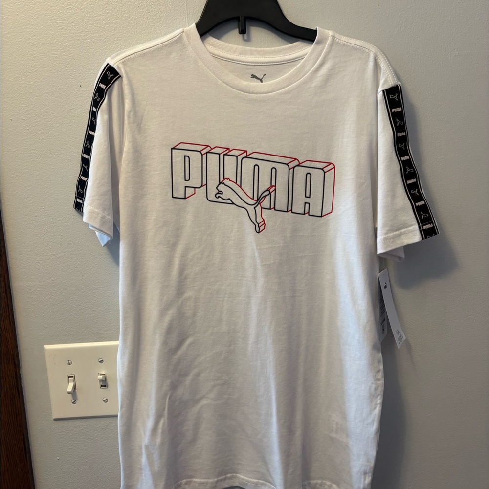 PUMA White Tee with Black and Red Logo